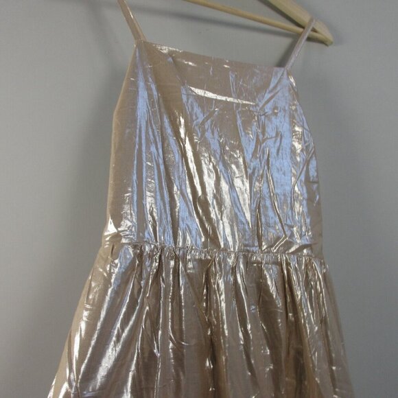 Gap Women's Maxi Dress Halter L Metallic Gold Viscose Rayon Tiered Cocktail 280 - Picture 5 of 13